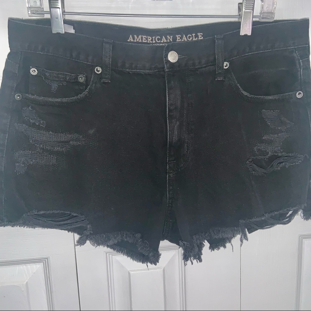 American Eagle Outfitters Hi-Rise Festival Black Jean Shorts Distressed Size 12